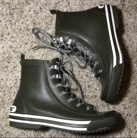 Rocket Dog Shoes - Rocket Dog Olive Green Grey Rubber Lace Up Rain Boots Women's Size 7 All Seasons